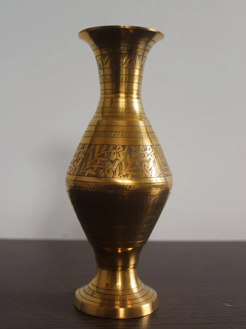 Vintage Antique Hand-Etched Brass Vases with Floral Design 8" - Picture 2 of 8